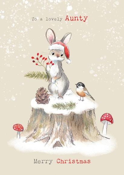 Cute Christmas Card - For Aunty - Rabbit On Tree Stump created by Paper Shed Design