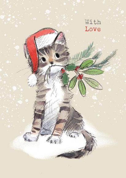 Cute Christmas Card - With Love - Tabby Cat created by Paper Shed Design
