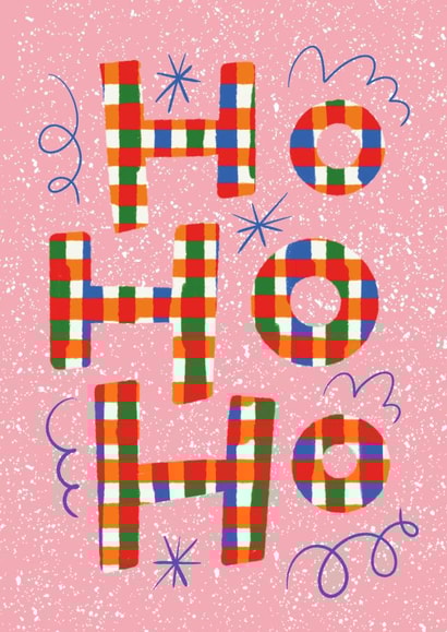 Fun Christmas Card - Colourful Check - Ho Ho Ho created by Angharad Ffion Design 