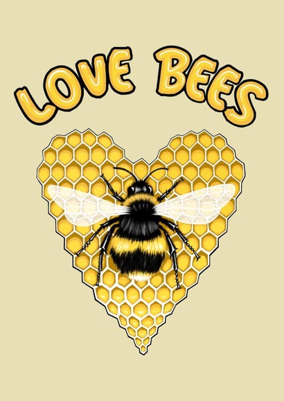 Love Bees. Honey Bee On A Honeycomb Heart. Bumble bee. created by Wild Natured