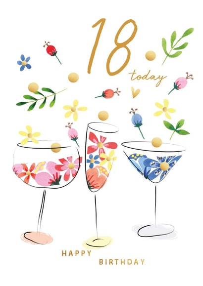 Pretty 18th Birthday Card - For Her - 18 today - Cocktails created by SABIVO Design by Sabina