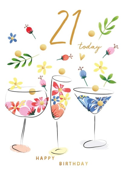 Pretty 21st Birthday Card - For Her - Cocktails created by SABIVO Design by Sabina