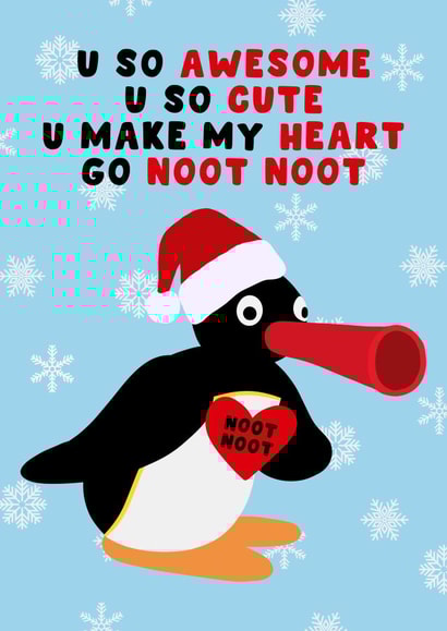 Cute Christmas Card - Pingu - My Heart Go Noot Noot created by Pink Peach Cards