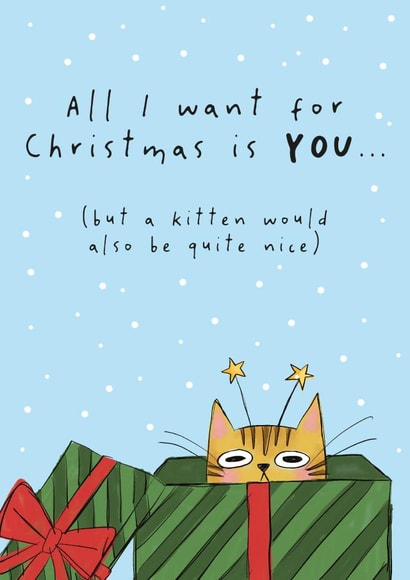 Cute Christmas Card - Kitten - Present created by Dandelion Stationery