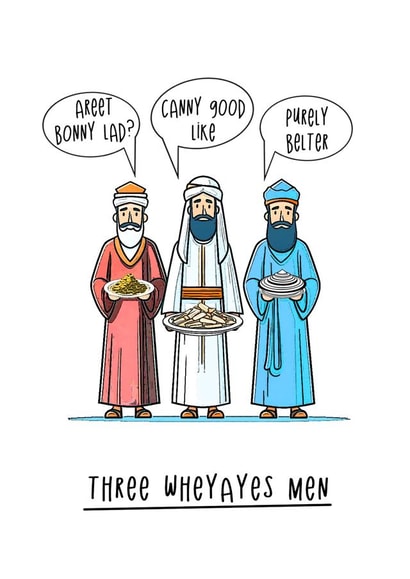 Funny Christmas Card - Three Whyeyes Men - Pun created by Go La La!