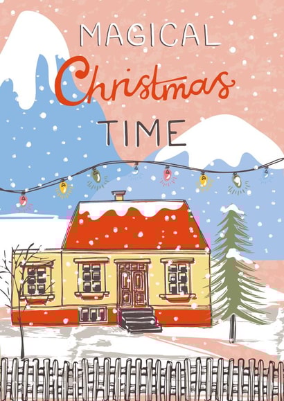 Classic Christmas Card - Snowy Village Scene - Magical Christmas Time created by @VickyYorkeDesigns