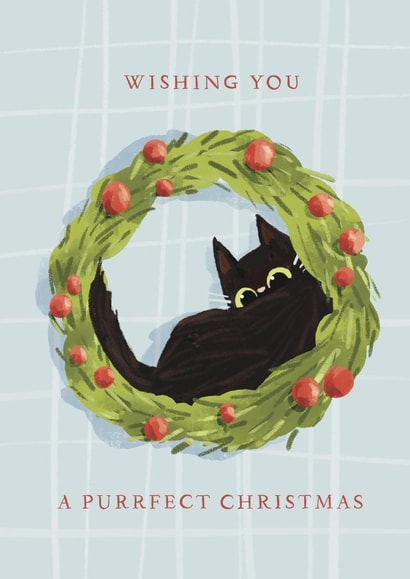 Cute Christmas Card - Cat In Wreath - Purrfect Christmas created by Julep and Trubbs