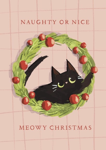 Cute Christmas Card - Cat In Wreath - Naughty Or Nice created by Julep and Trubbs