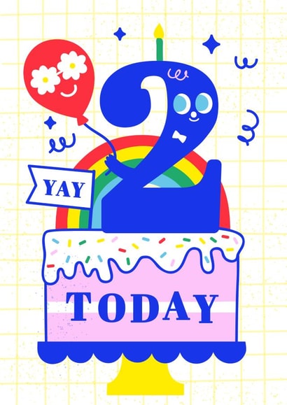Two Today! Happy Second Birthday Rainbow Cake Card, 2nd Birthday Card created by Creative Joy