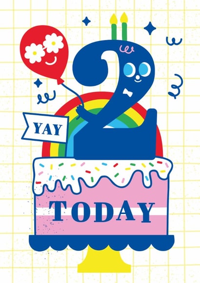 Happy 2nd Birthday Rainbow Cake Card, Three Today - Second Birthday Card! created by Creative Joy