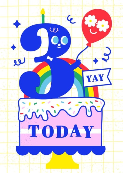 Three Today! Happy Third Birthday Rainbow Cake Card, 3rd Birthday Card created by Creative Joy