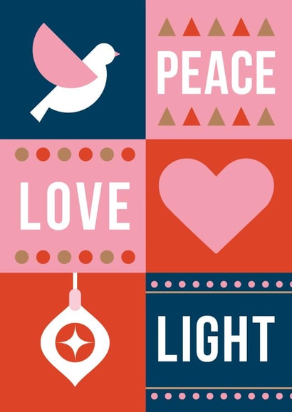 Modern Christmas Card - Peace, Love & Light - Generic - For anyone - Spiritual created by Cookie Design