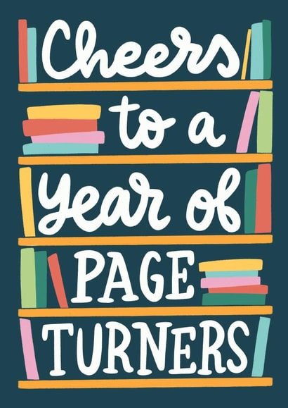 Modern Birthday Card - Cheers To A Year Of Page Turners - Book created by Natalia Gonzalez