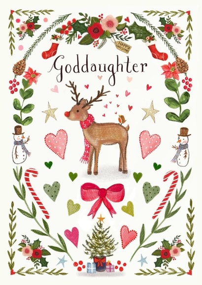 Pretty Christmas Card - For Goddaughter - Rudolph created by Love Lucy Illustration