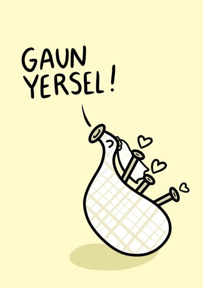 Cute Wedding/Engagement Card - Gaun Yersel - Bagpipe created by Greetin’ Cards UK