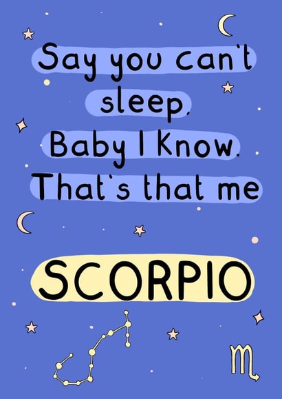 Scorpio star sign birthday card inspired by Sabrina Carpenter created by Meg Lillicrap Studio