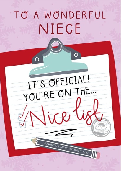 Nice List Christmas Card for Niece created by Two For Joy Illustration