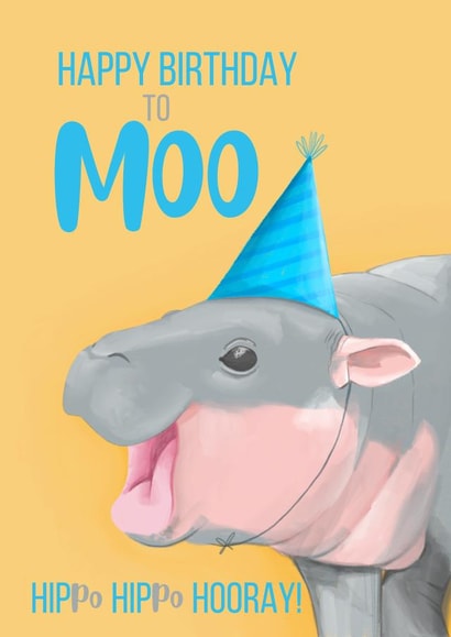 Cute Birthday Card - Moo Deng - Hippo Hippo Hooray! created by Sian Moore Illustration