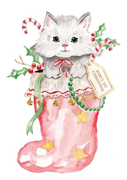 Cute Christmas Card - Cat - Baby's First Christmas created by Samantha