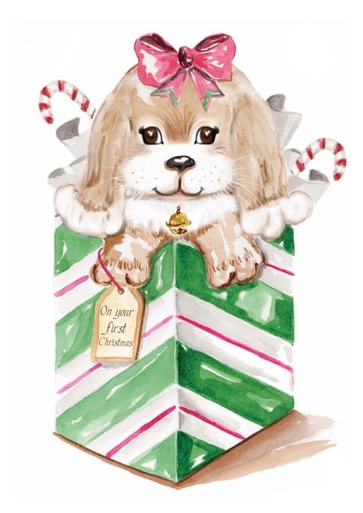 Cute Christmas Card - First Christmas - Puppy created by Samantha