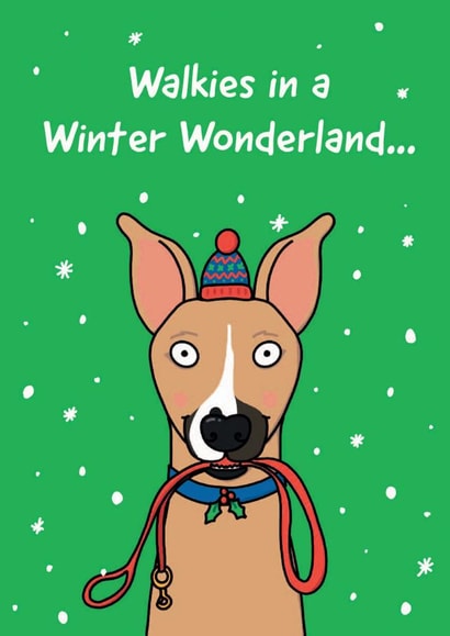 Punny Christmas Card - Walkies In A Winter Wonderland - Dog created by Leanneco.Studio