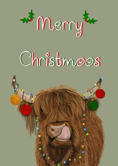 Cute Christmas Card - Merry Christmoos - Cow created by The Warren Creations