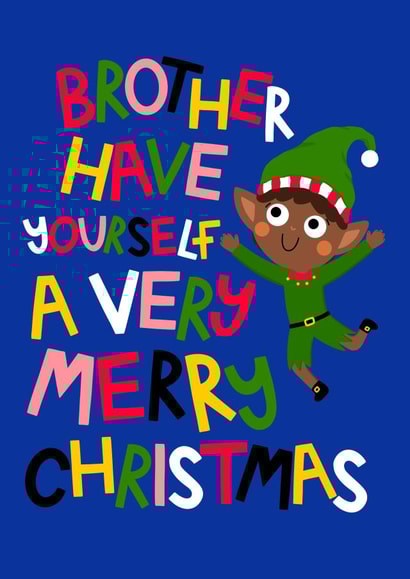 Cute Christmas Elf Card for Brother - North Pole - For Sibling - Little Brother created by Ludicrous Prints