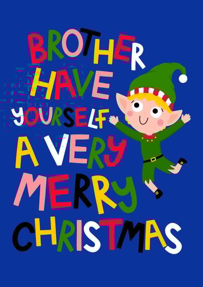 Cute Christmas Card for Brother - Christmas Elf - For Sibling - Little Brother created by Ludicrous Prints