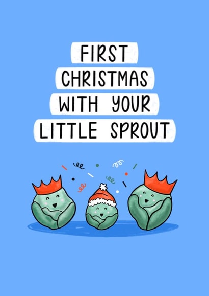 Cute Christmas Card - Baby Boy First Christmas - Sprout Pun created by Muses & May 