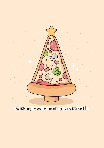 Pizza Christmas card - Punny Christmas card - Kawaii - pizza lover - cute created by Rosalie Perl