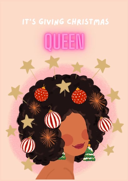 Empowering Christmas Card - Festive Afro - Holiday Queen created by Bee Oyerinde