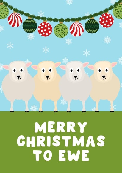 Cute Christmas Card - Sheep Pun - Merry Christmas To Ewe created by Pink Peach Cards