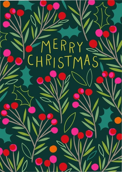 Holly berries colourful Christmas card created by Pablo and Pickle Studio
