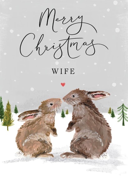Cute Woodland Bunny Rabbits Kissing Merry Christmas Wife Card created by Making Meadows Ltd