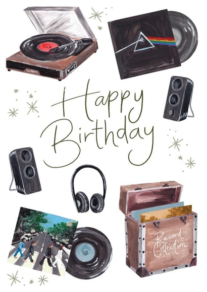 Traditional Music, Vinyl Record Player Happy Birthday Card For Him created by Making Meadows Ltd