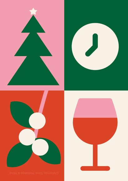 Puzzle Christmas Card - Christmas Time, Mistletoe & Wine - Brainteaser created by Cookie Design