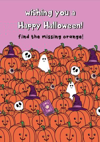 Funny Halloween Card - Find The Missing Orange - Brainteaser created by @Laura Lonsdale Designs