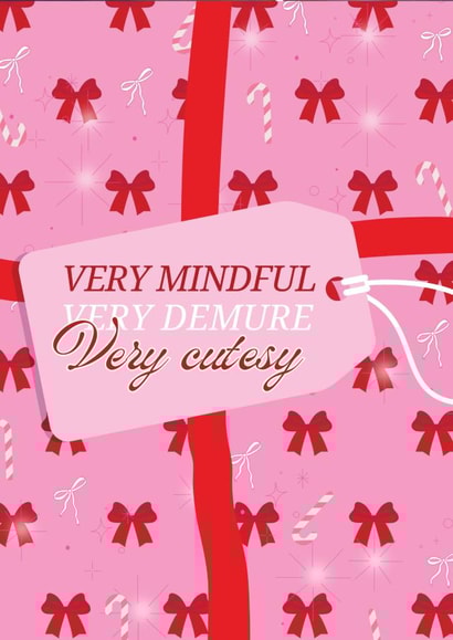 Very Mindful Demure Cutesy Pink Christmas Card - Trending Festive Bows created by Just Daydreaming