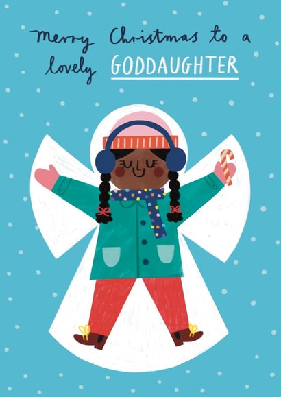Cute Christmas Card - Lovely Goddaughter - Snow Angel created by Alice Mole Illustration