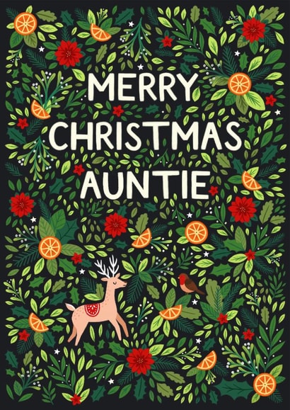 Pretty Christmas Card - For Auntie - Festive Illustrations created by Pear Tree Press