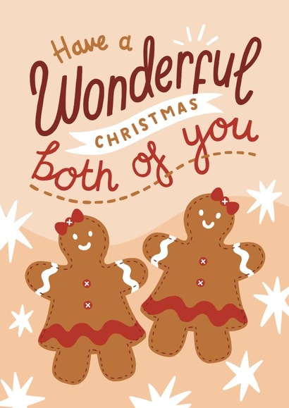 Cute Christmas Card For A Couple, Gingerbread Couple, Lesbian Couple, LGBTQ+ created by Josie Gledhill