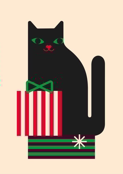 Cute Christmas card - Cat with Gifts created by Dicky Bird