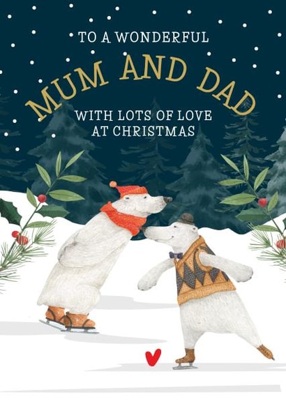 Cute Christmas Card - For Mum And Dad - Polar Bears Ice Skating | thortful