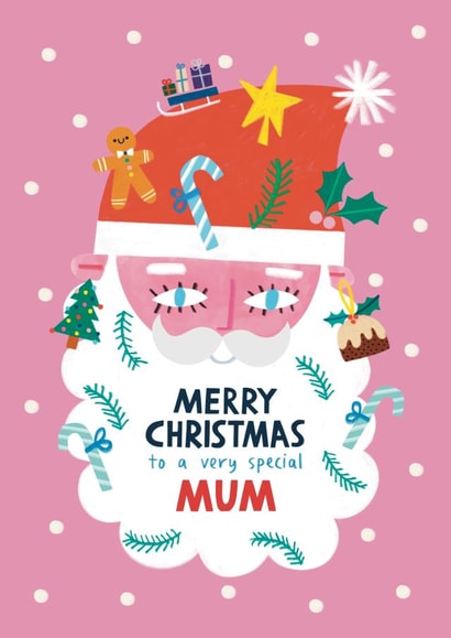 Cute Christmas Card - For Mum - Santa Claus Beard created by Alice Mole Illustration