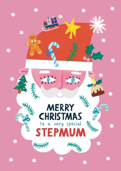Cute Christmas Card - For Stepmum - Santa Claus Beard created by Alice Mole Illustration