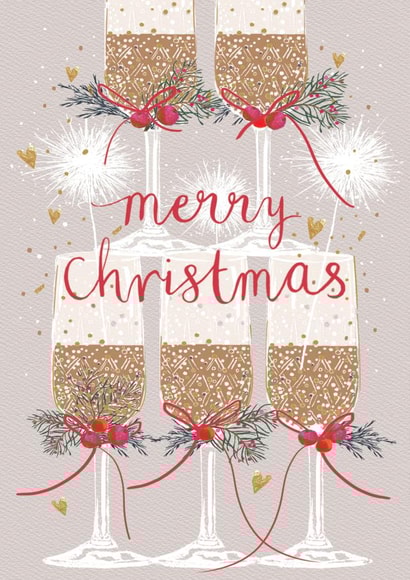 Classic Christmas Card - Champagne Pyramid And Sparkles - Merry Christmas created by Louise Tiler