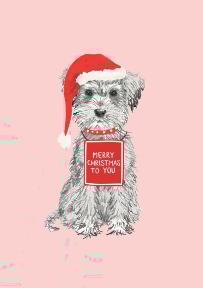 Cute Christmas Card - Merry Christmas To You - Grey Dog created by Louise Tiler
