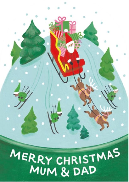 Cute Christmas Card - Mum and Dad - Santa And His Elves created by Ricicle Cards