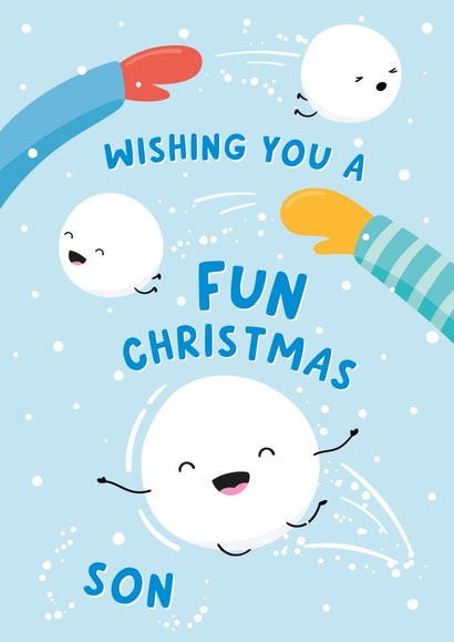 Cute Christmas Card - For Son - Snowball created by Macie Dot Doodles