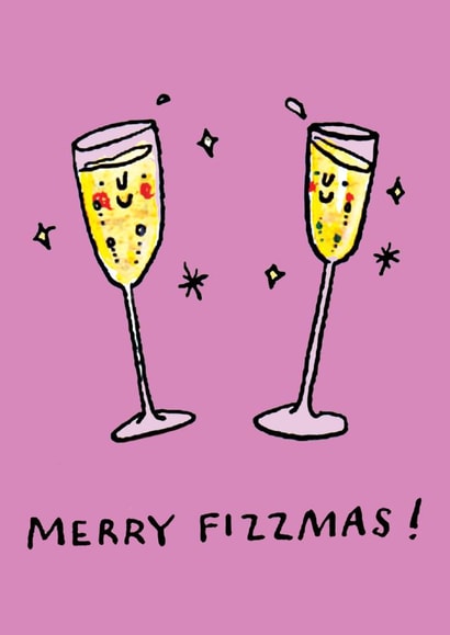 Cute Christmas Card - Merry Fizzmas - Prosecco Champagne Pun created by Jelly Armchair